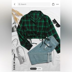💚SHEIN, Emerald Green Plaid Button Top, Large💚